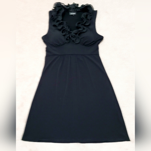 Y2K A. Byer Dress Womans Size Medium ruffle Neck Sleeveless Made In USA Black - Picture 1 of 11